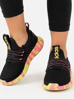 Adidas Kids Sneakers Size 13K Black Pink Yellow | Slip On Running Athletic Shoes